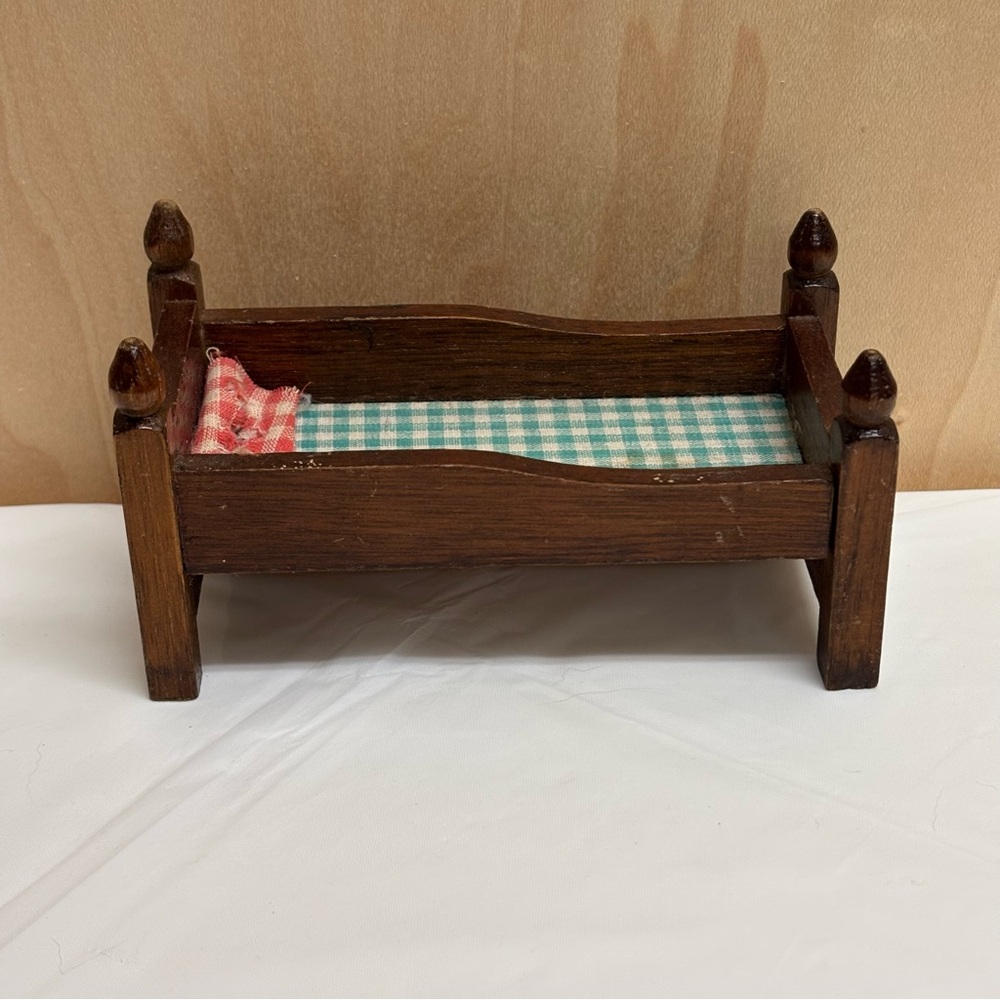 Rustic Antique Wood Dollhouse Miniature Bed Bedroom Unique